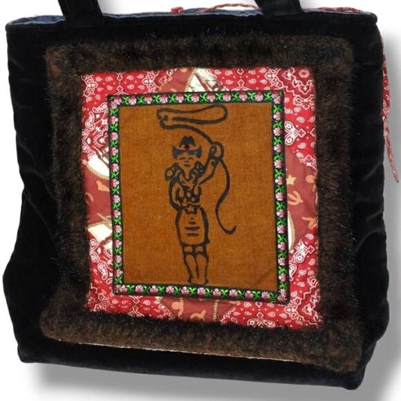 Timi‎ & Leslie Womens Bag Medium Velvet Western Cowboy Denim Tote Black Purse - Picture 3 of 10